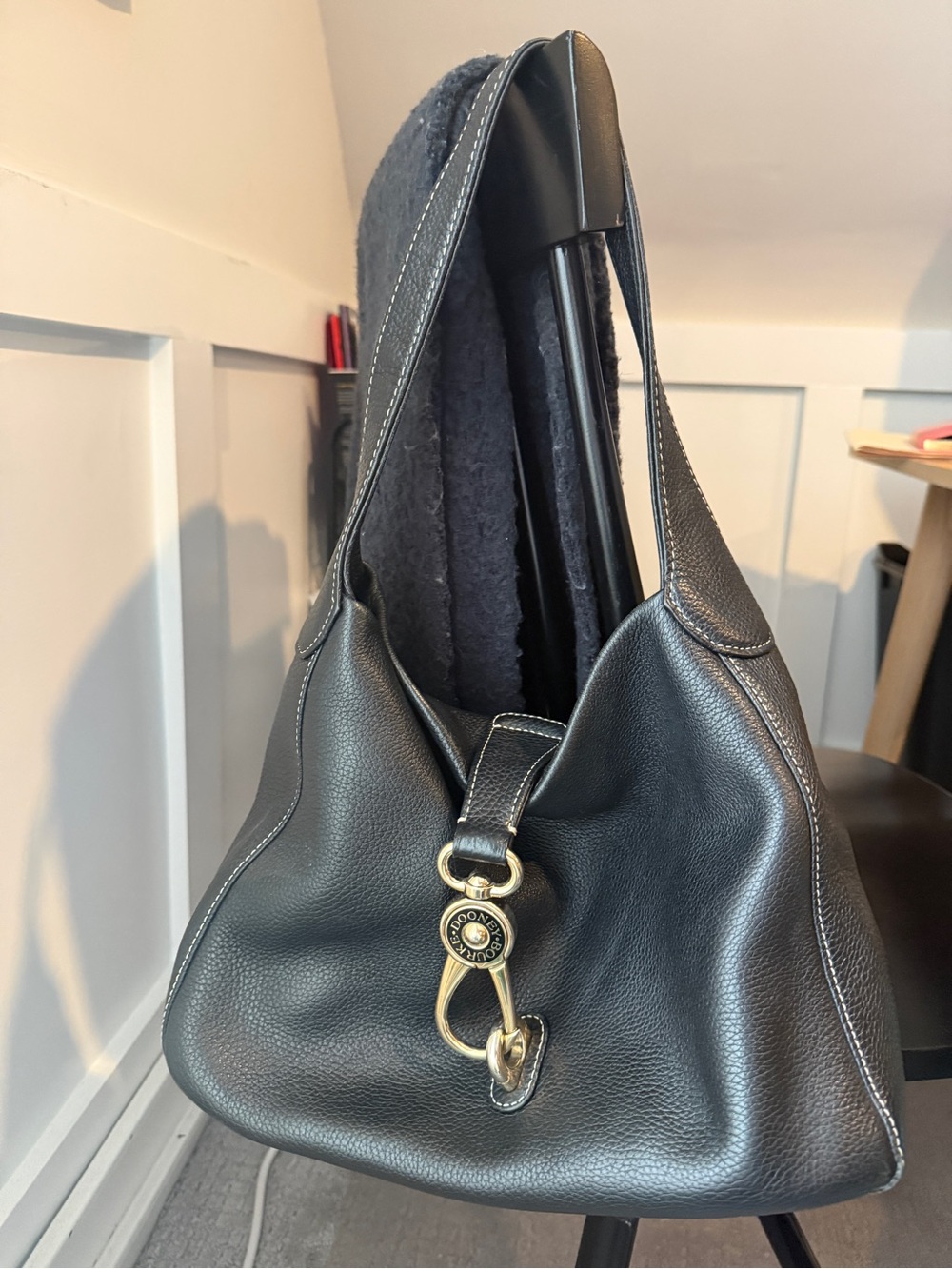 Dooney & Bourke Black Leather Shoulder Bag with Gold Hardware